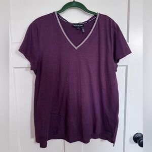 DKNY Deep Purple V-Neck Short Sleeve Tee